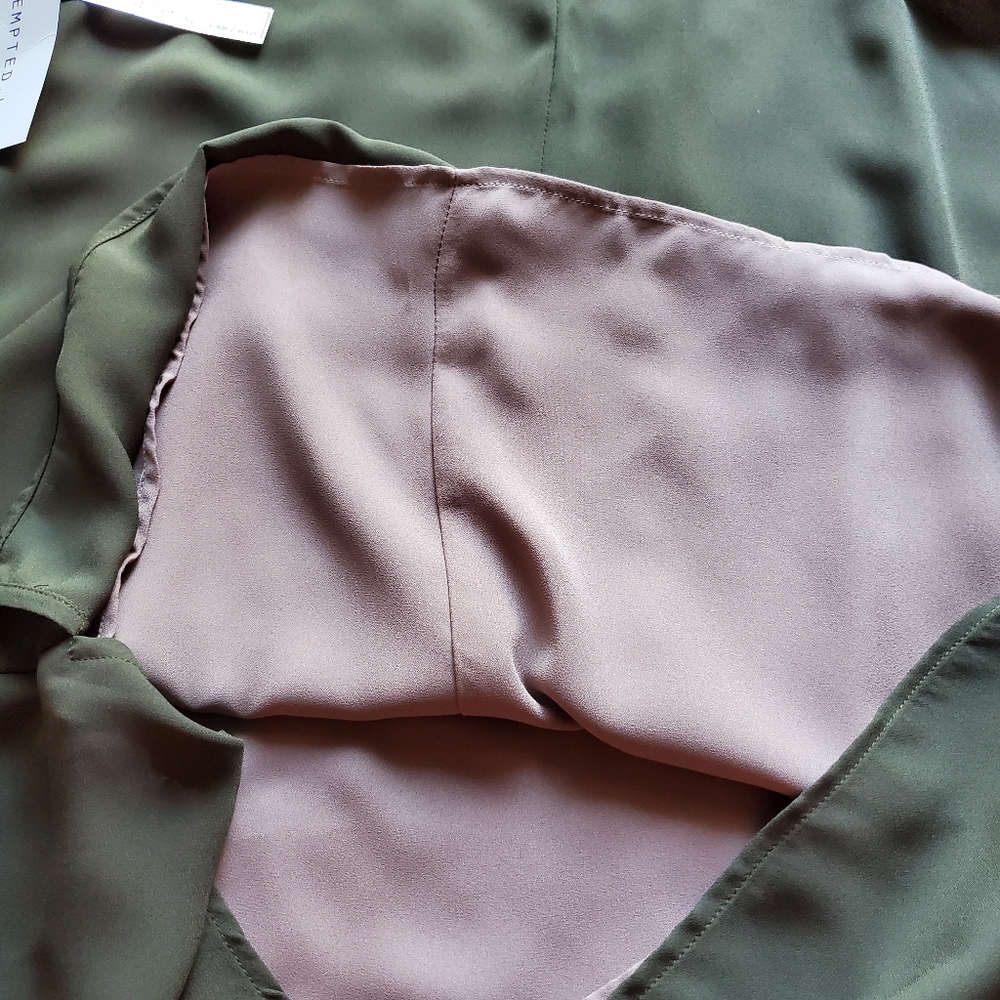 NWT Tempted Reversible Satin Tank Dress Olive Green Tan Spaghetti Strap Size M - Picture 6 of 9